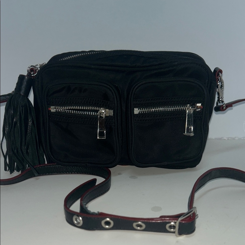 MZ Wallace Black Crossbody Bag with Tan Logo Patch